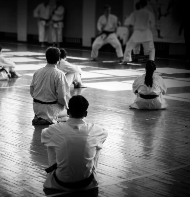 Students watching a sparring match at O.G.K.S India dojo in Worli, Mumbai