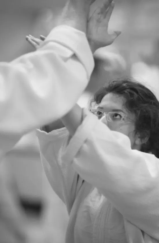 Instructor training an adult student in karate forms at O.G.K.S India in Worli, Mumbai