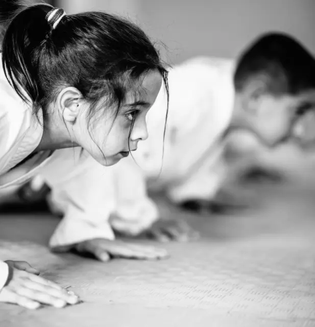 Kids performing push-ups during a karate class at O.G.K.S India in Worli, Mumbai